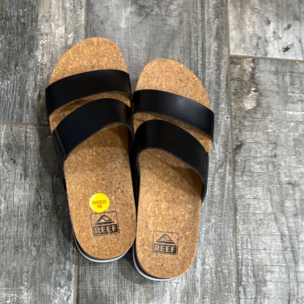 Reef Black and Cork Slide Sandals